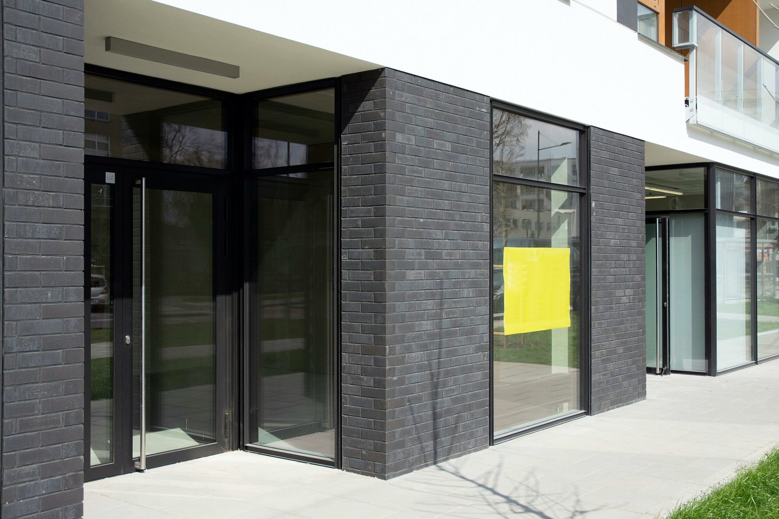 Panoramic windows of new commercial premises. Commercial property in development standard for rent.